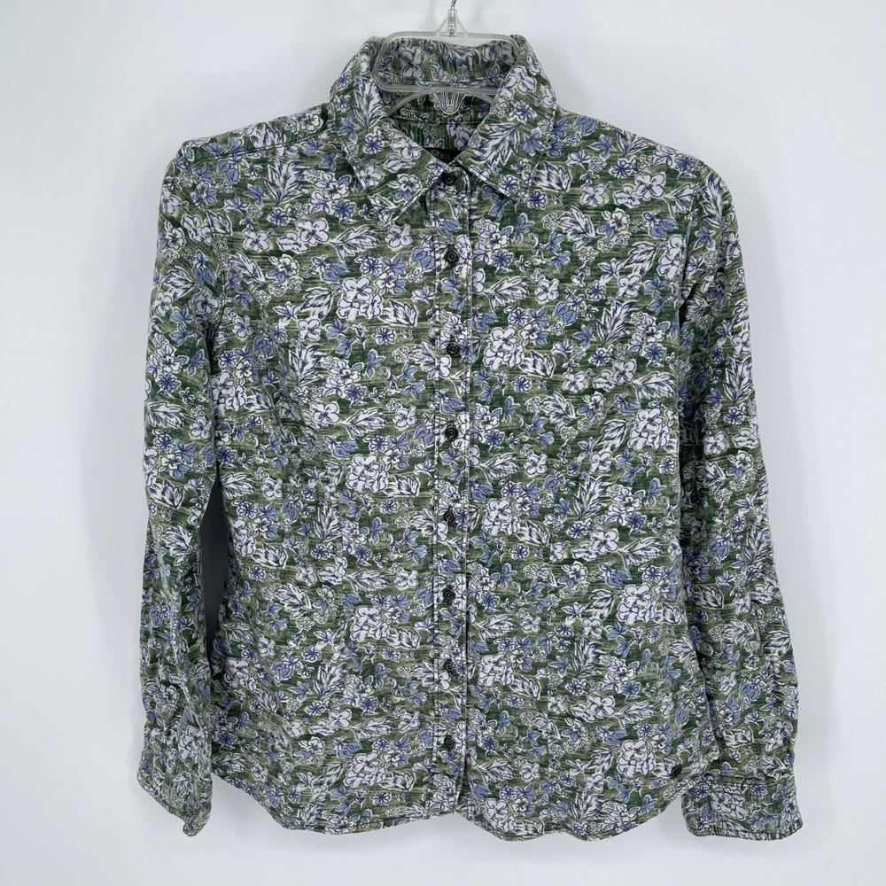 Noble Outfitters Women's Green Floral Long Sleeve Flannel Button Up Shirt Size M